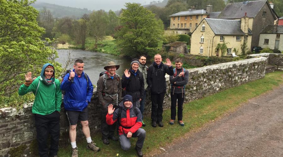 Outdoorlads return from a long, wet walk to Penpont Bridge over the River Usk, and campsite cuppa tea heaven!