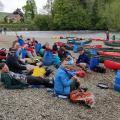 Canoeists rest up on their trip down the River Wye