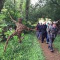 Sculpture Trail featuring a willow 'prancing man', as Outdoorlads set off on a day walk from Penpont